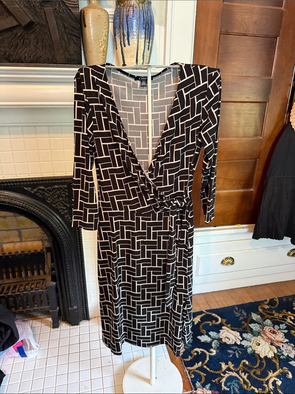 Chaps Black and White Geometric Wrap Dress-‎ worn once- great shape
